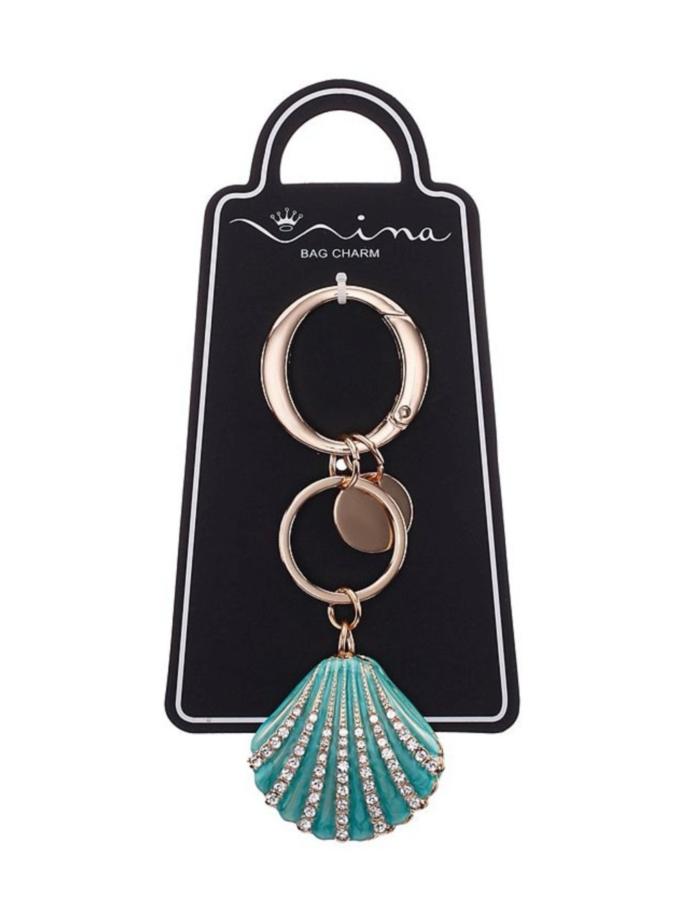 Turquoise Shell Keychain Bag Charm with Rhinestones - Picture 2 of 4
